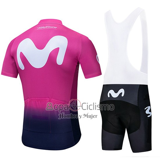 Movistar Ropa Ciclismo Culotte Corto 2019 Mangas Cortas Negro Rosa